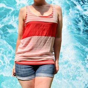 Express Sheer Colorblock and Striped Layered Tank Top, Size M